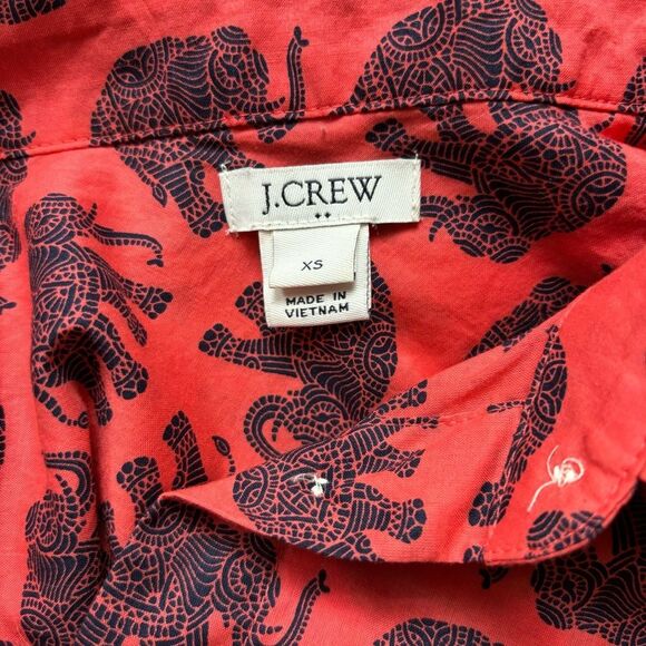 J. Crew Elephant Print Cotton Button Up | XS | EUC | Coral and Navy Blue - Picture 8 of 8